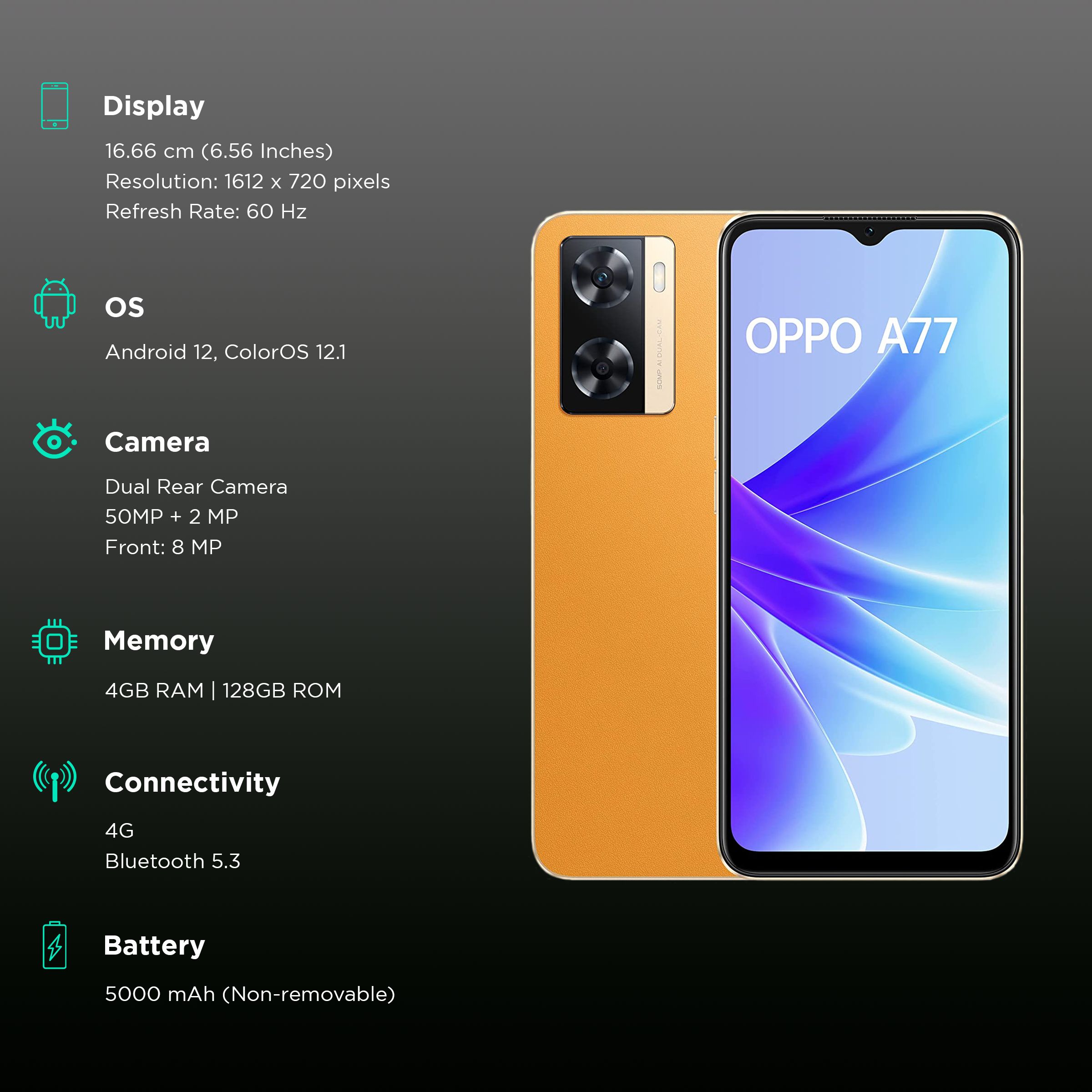 Buy OPPO A77 (4GB RAM, 128GB, Sunset Orange) Online - Croma